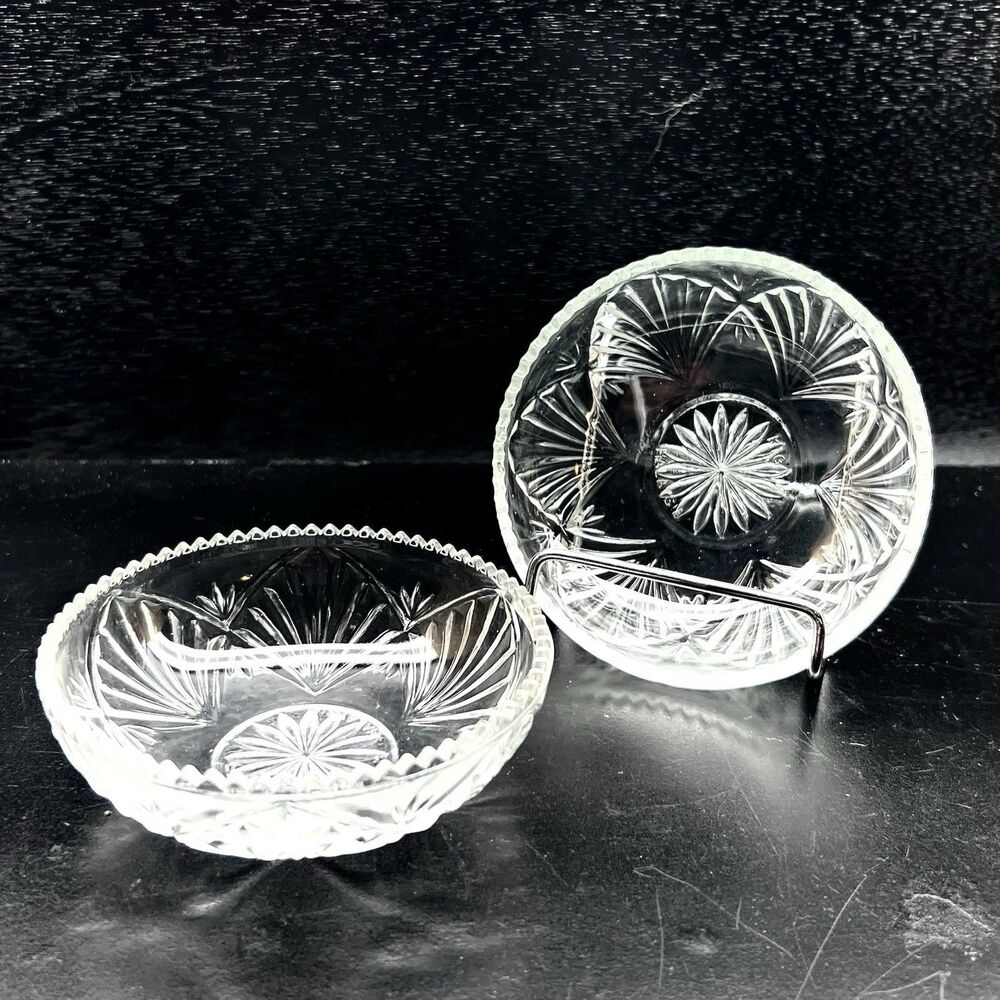 Set of 2 ~Vintage KIG ~ 4” Clear Pressed Glass Dessert Bowls~ Sawtooth Rim